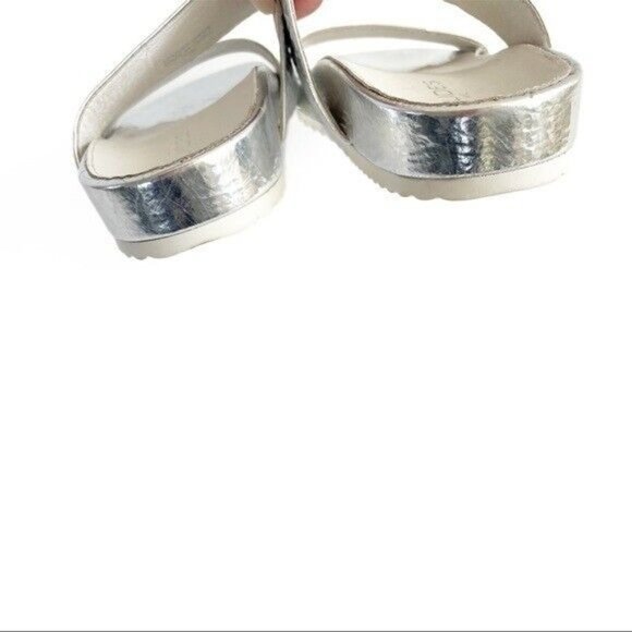 J Slides Edie Sandals Silver Leather Platform Slip On Double Strap in Size 7.5 - Picture 10 of 15